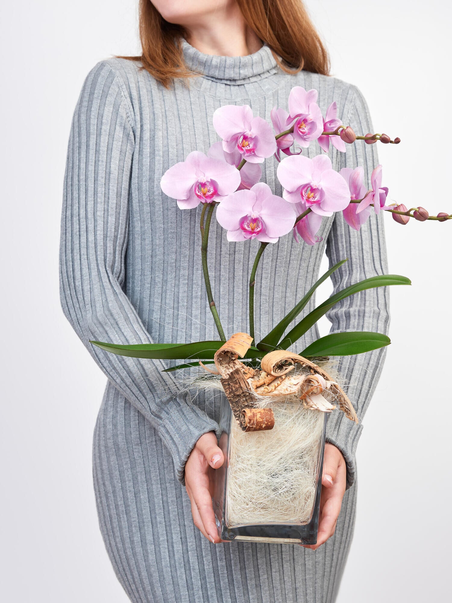 Pinke Orchidee in Vase mit Flachs - Ansicht 3